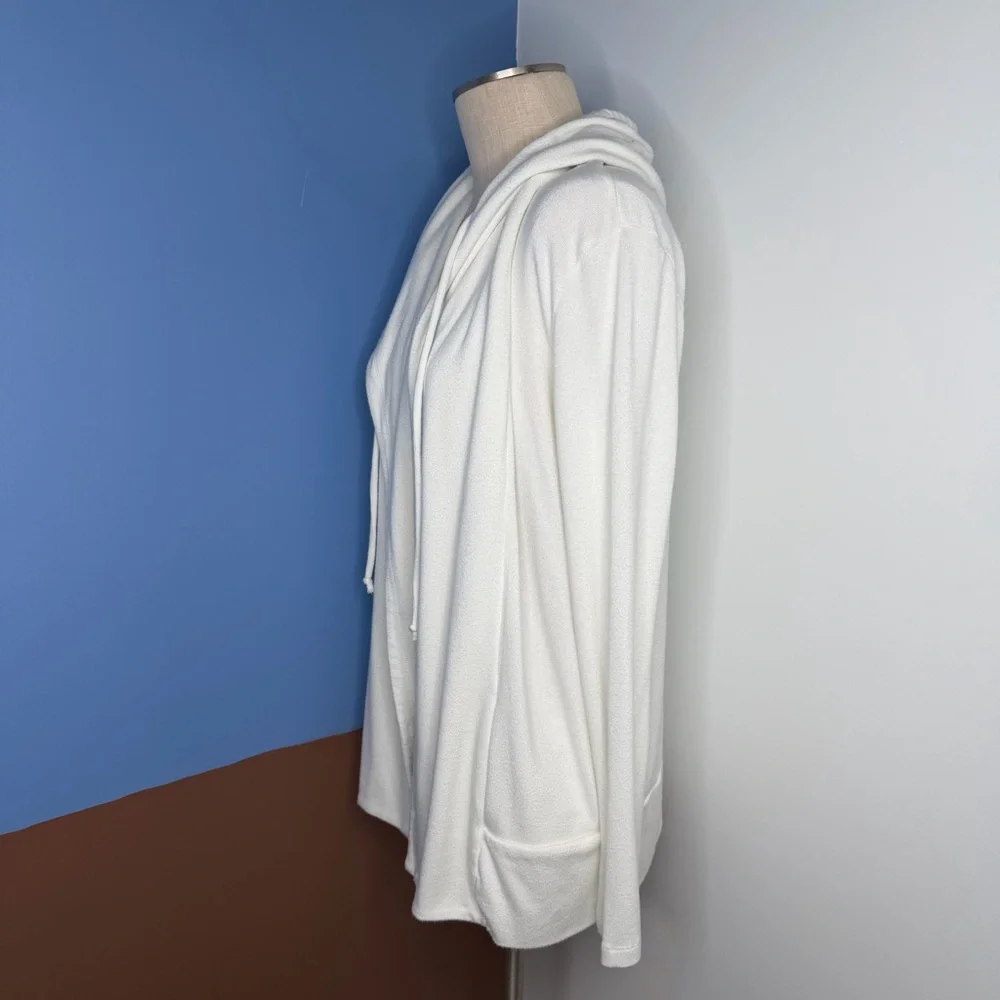 78&Sunny White Knit Long Cardigan Open Hoodie with Pockets Size Small‎